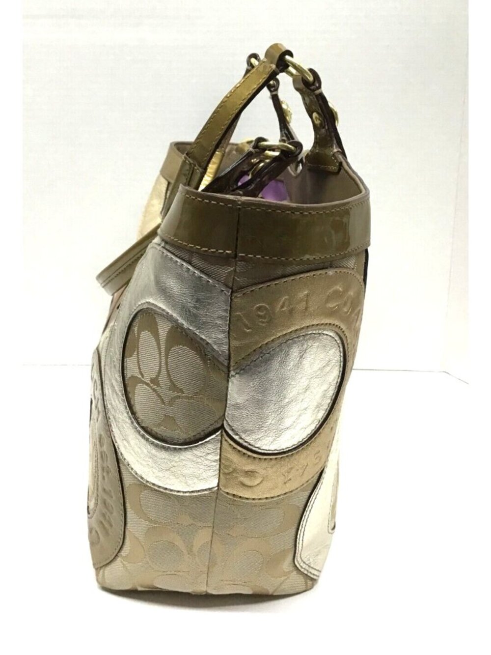Coach Carly Tote F16180 Patchwork Embossed Metallic with Signature Tag - Picture 5 of 16